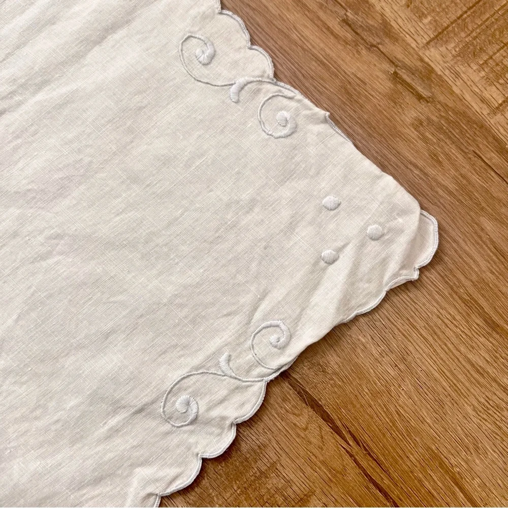 Vintage 1940's White Cutwork &‎ Embroidered Linen Ornate Tablecloth Square 32.5”